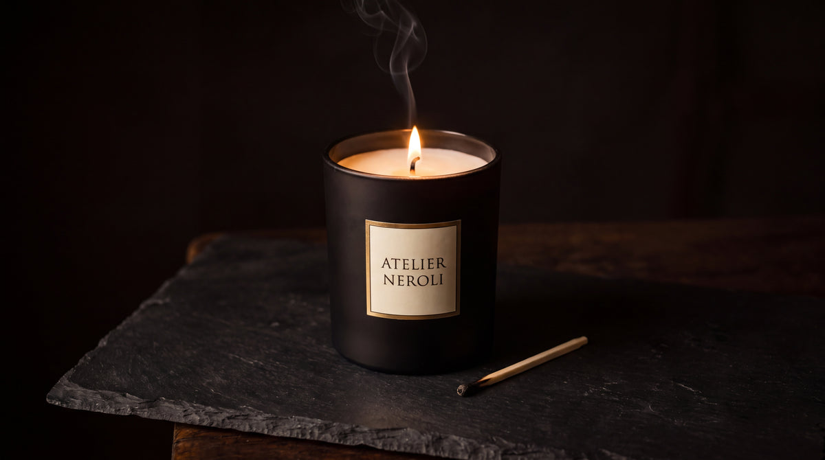 La bougie d'ambiance Atelier Néroli allumée pour la première fois