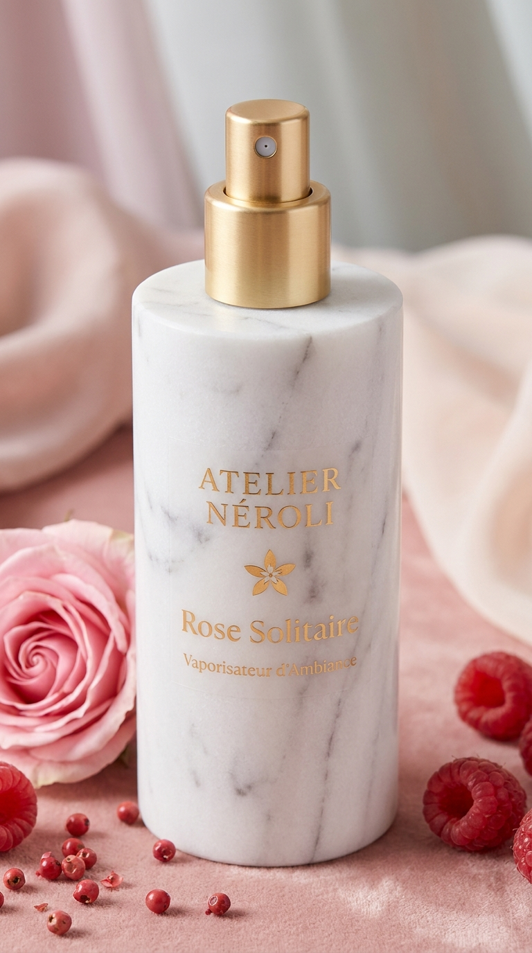 Vaporisateur d'ambiance Rose Solitaire, vue trois-quarts, rose