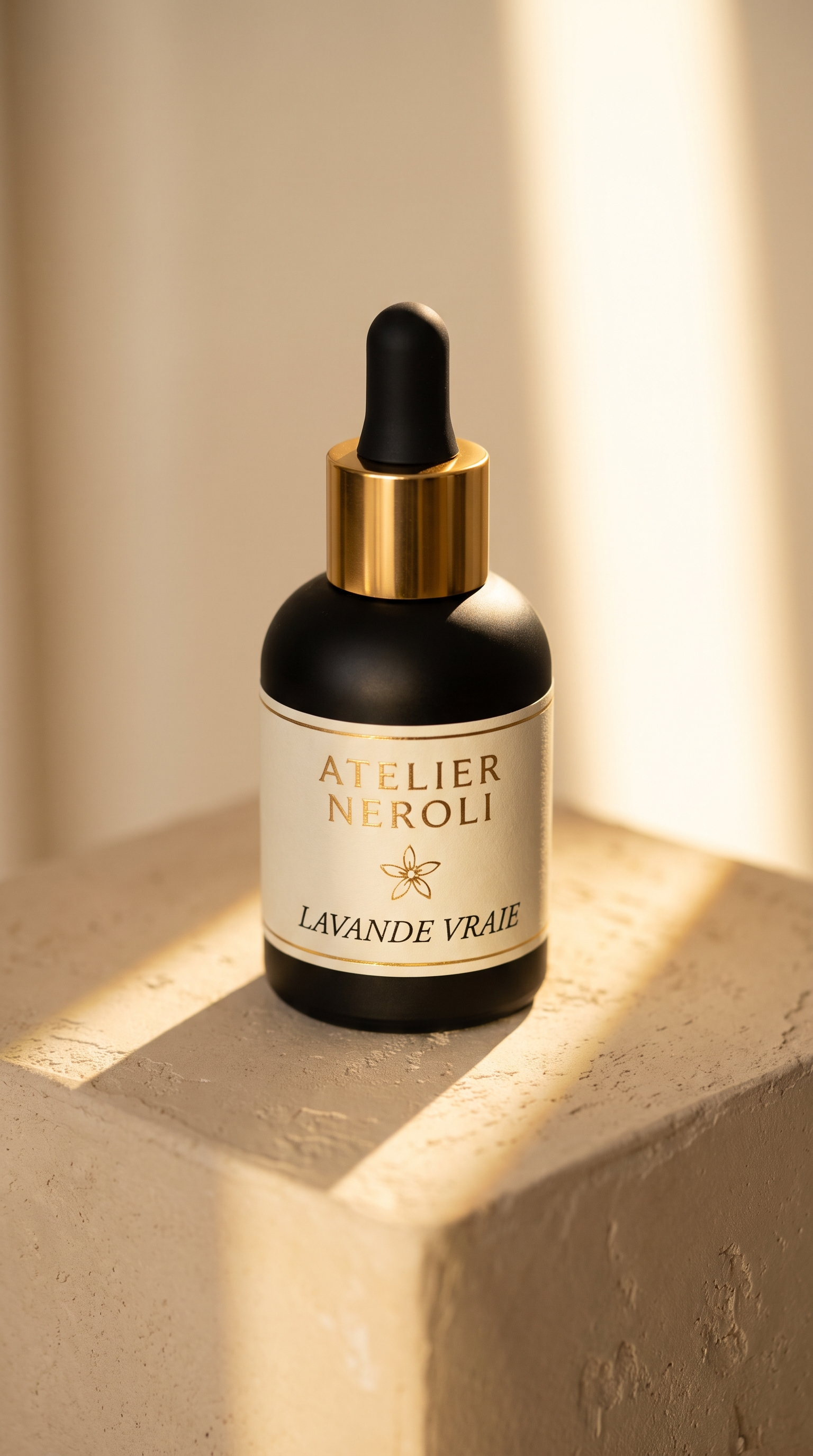 Lavande Vraie, Huile Essentielle Atelier Néroli, flacon noir mat compte-gouttes