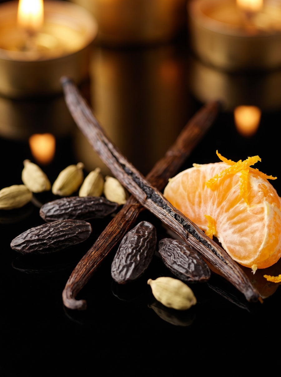 Bougie d'Ambiance – L'Or Noir — matières — Atelier Neroli