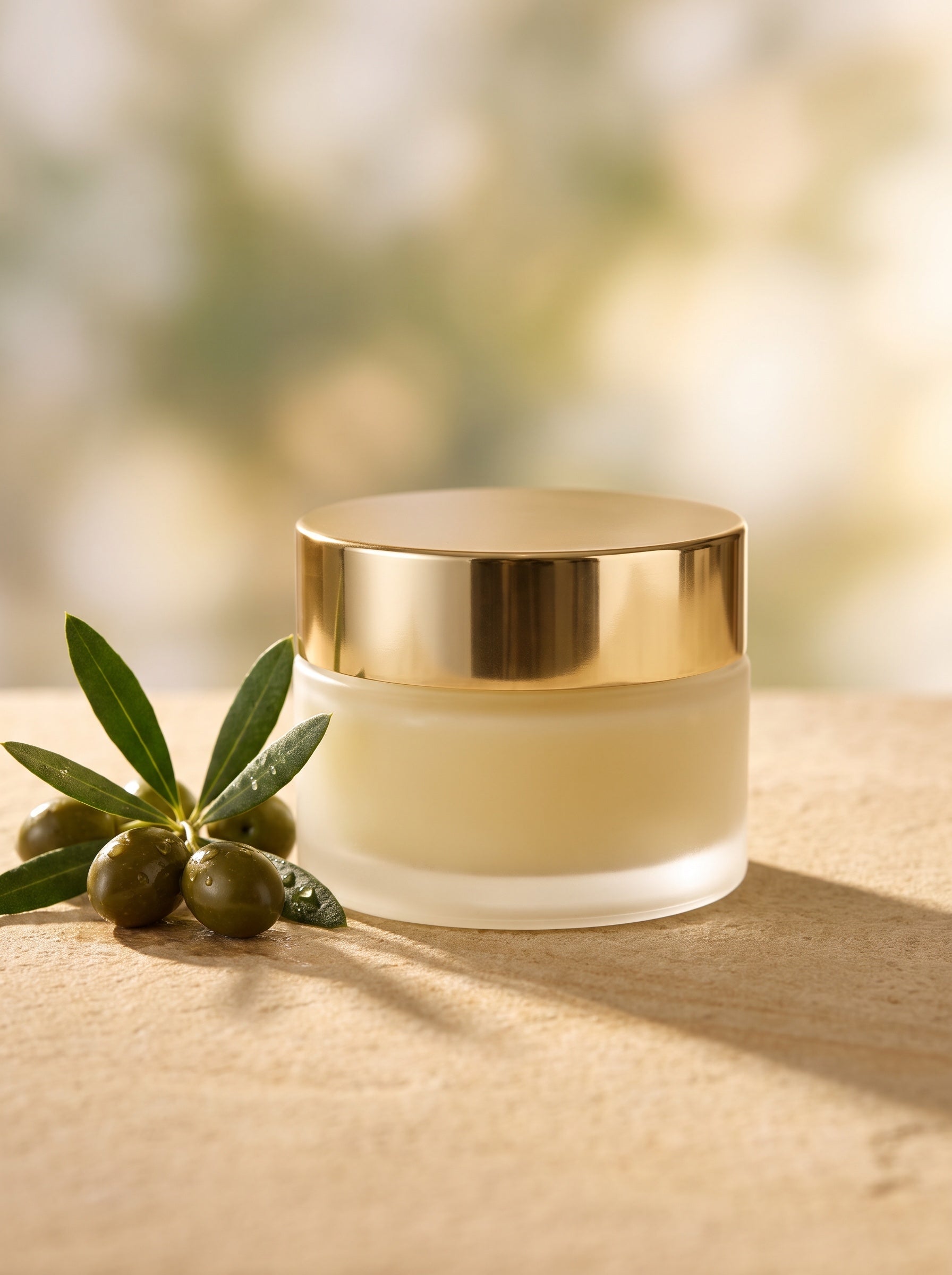 Baume Démaquillant à l'Huile d'Olive — pot givré à couvercle doré, olives