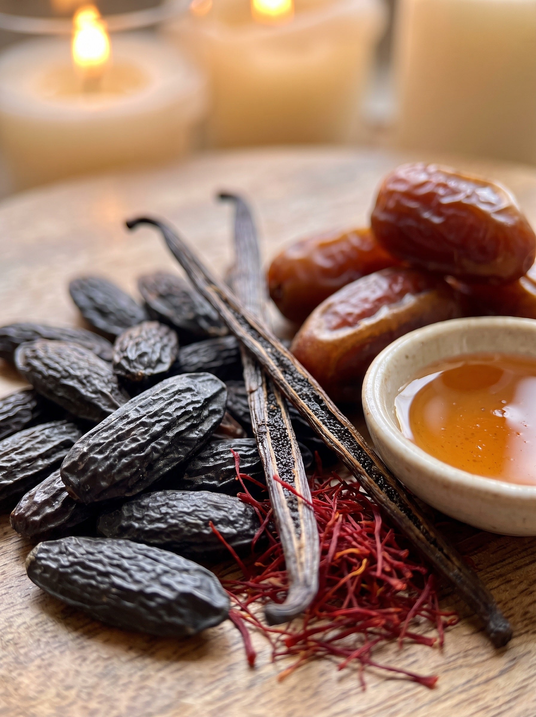 Bougie d'Ambiance – Tonka Suprême — matières — Atelier Neroli