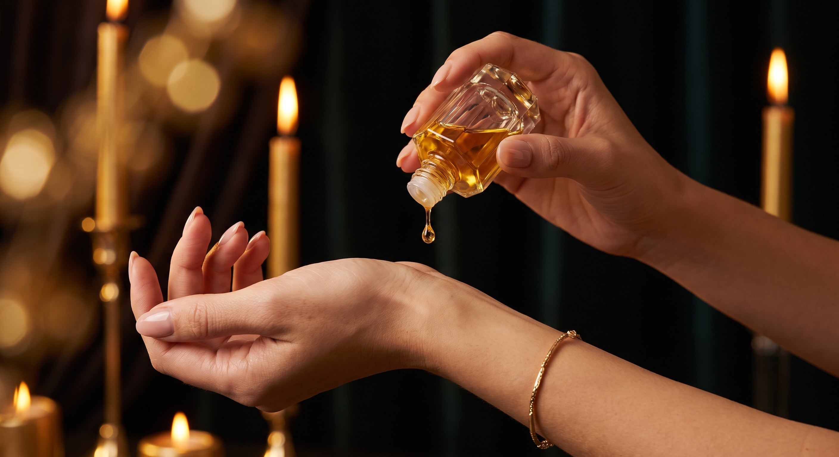Application d'huile de parfum sur le poignet