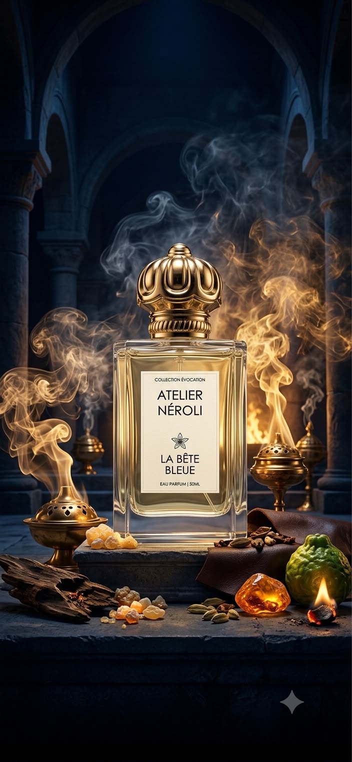 La Bête Bleue — ambiance nef gothique enfumée, Atelier Neroli