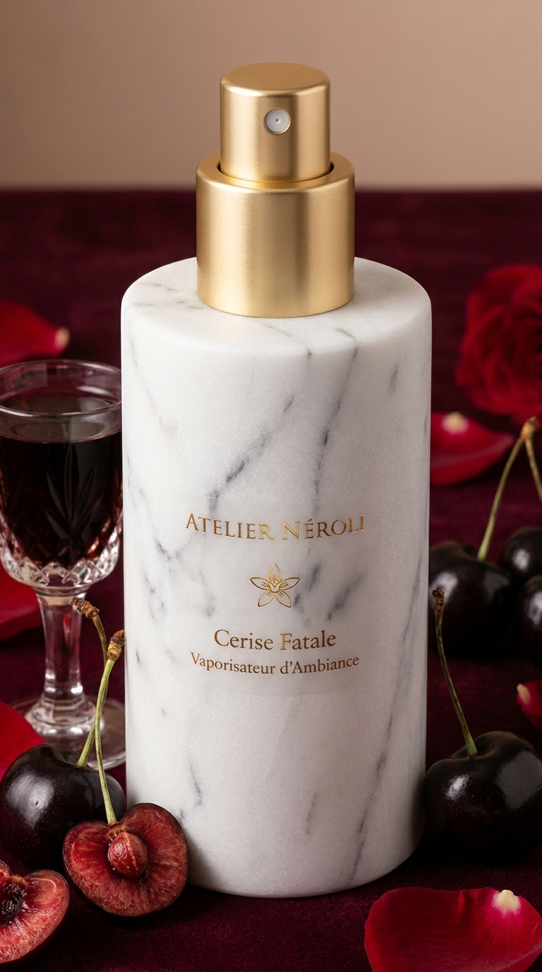 Vaporisateur d'ambiance Cerise Fatale, cerises noires et velours bordeaux