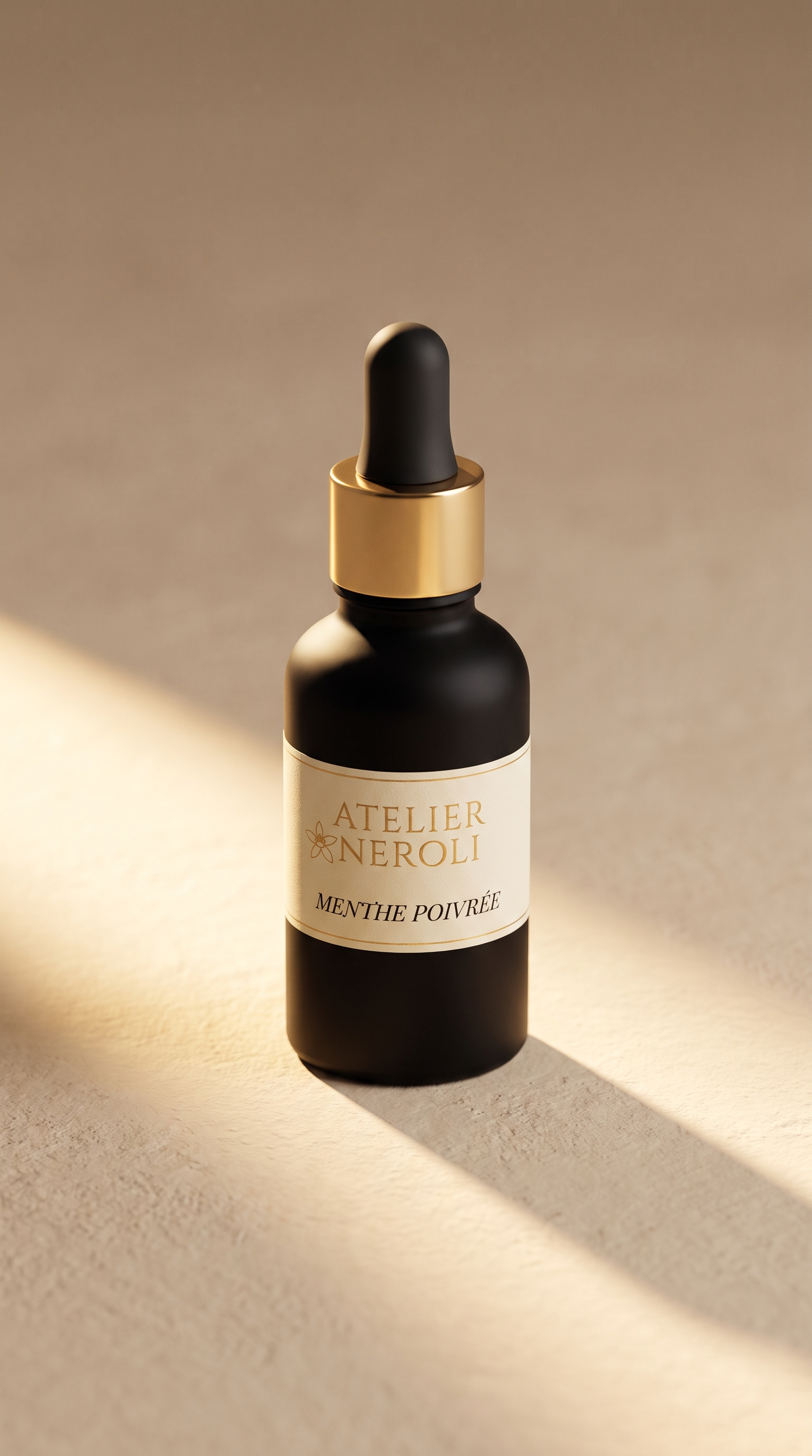 Menthe Poivrée, Huile Essentielle Atelier Néroli, flacon noir mat compte-gouttes