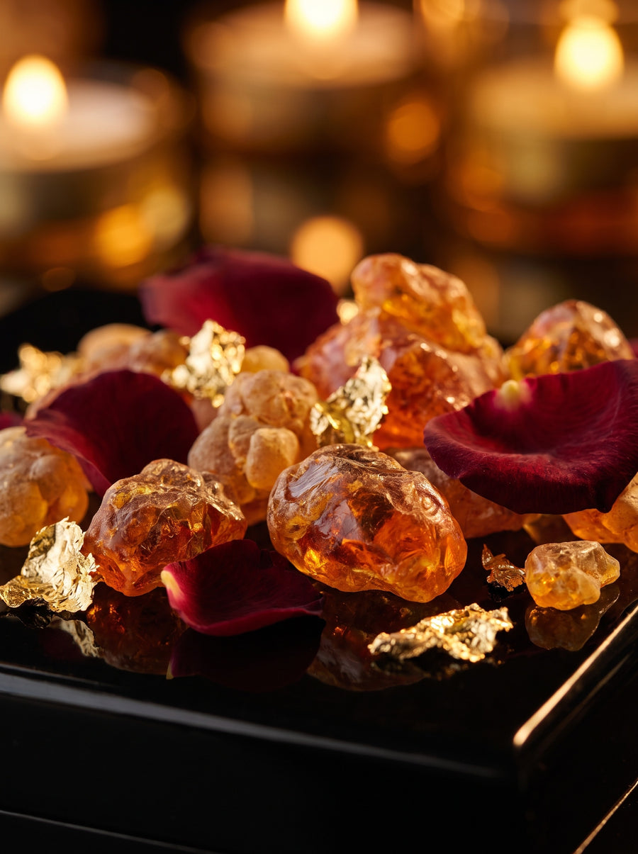 Bougie d'Ambiance – L'Or Noir — matières — Atelier Neroli