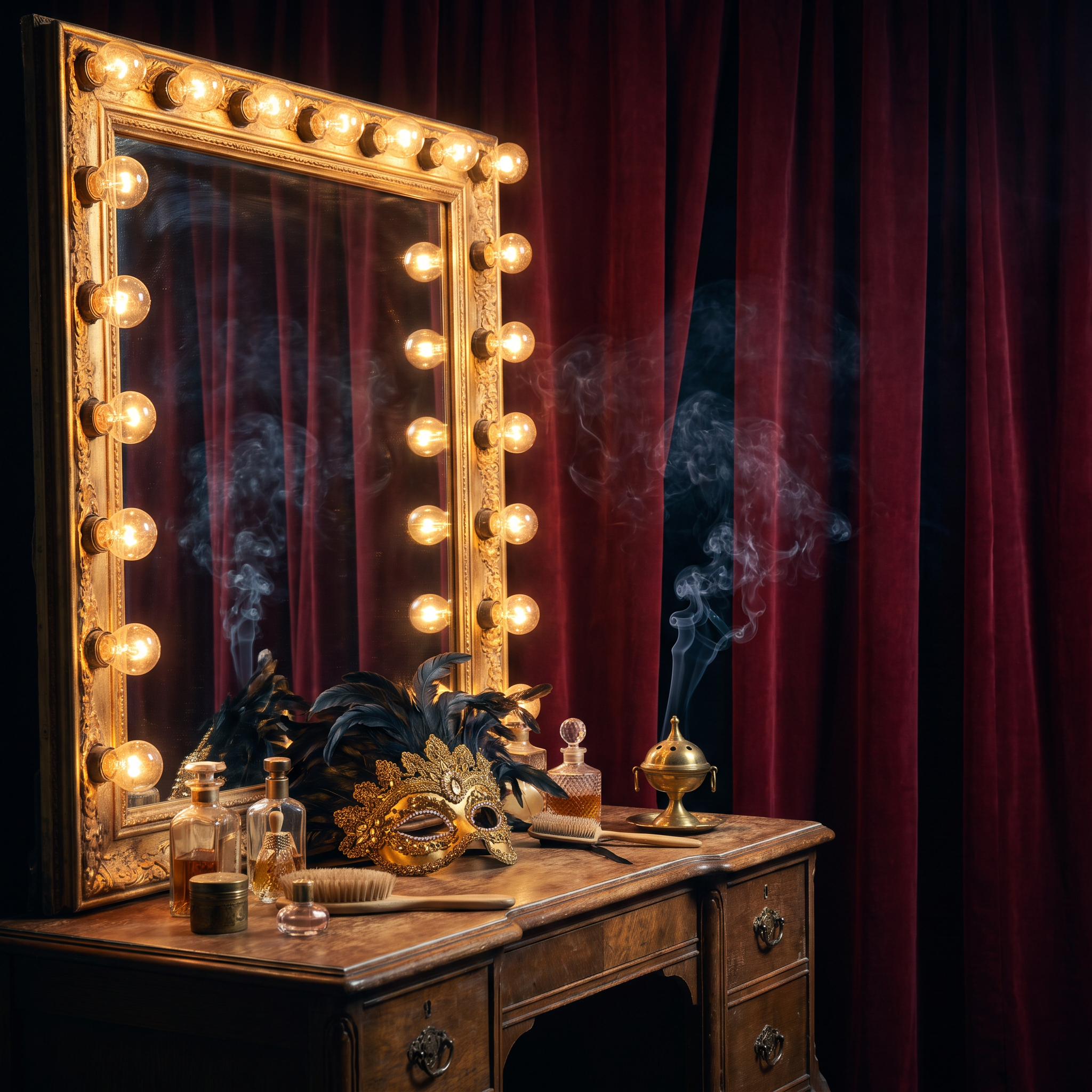 Le Provocateur — univers, loge de théâtre, masque doré et velours rouge
